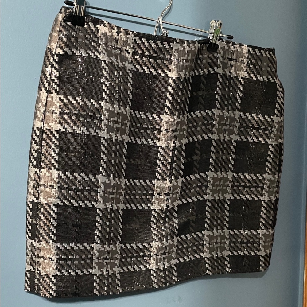 LOFT Black and Gray Plaid Mini Skirt
